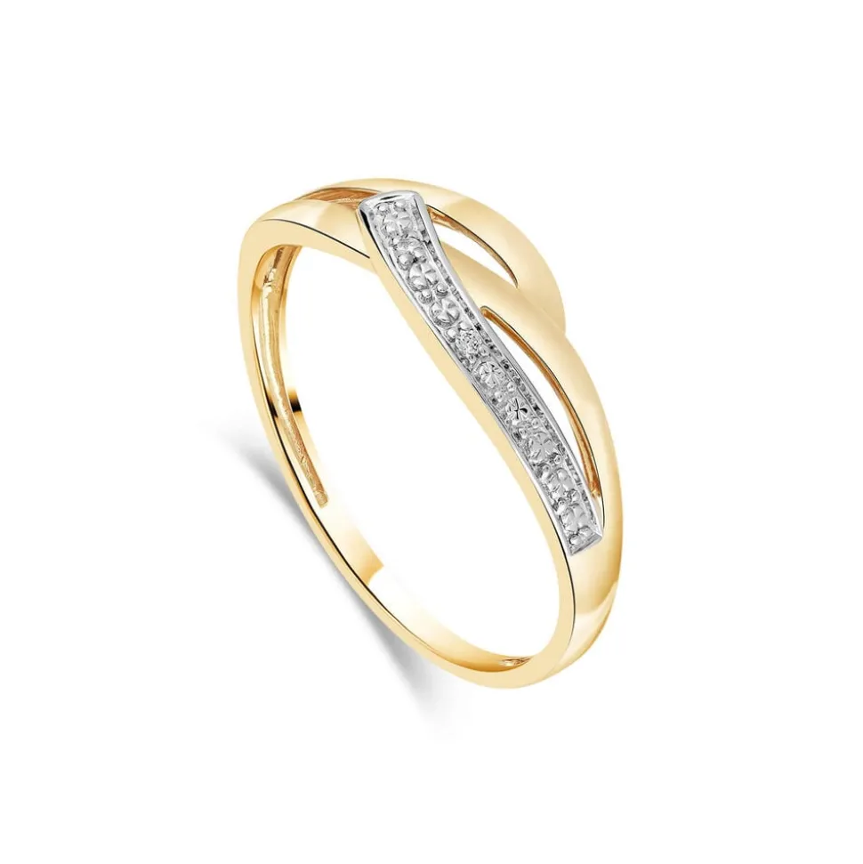 9ct Yellow & White Gold 0.01 Carat Diamond Pave Curve On Open Three Strand Ring