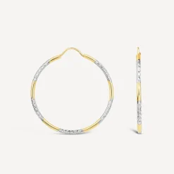 9ct Yellow & White Gold 30mm Diamond Cut & Polished Hoop Earrings