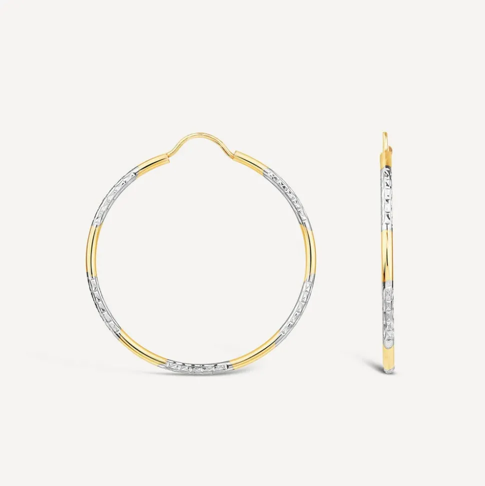 9ct Yellow & White Gold 30mm Diamond Cut & Polished Hoop Earrings