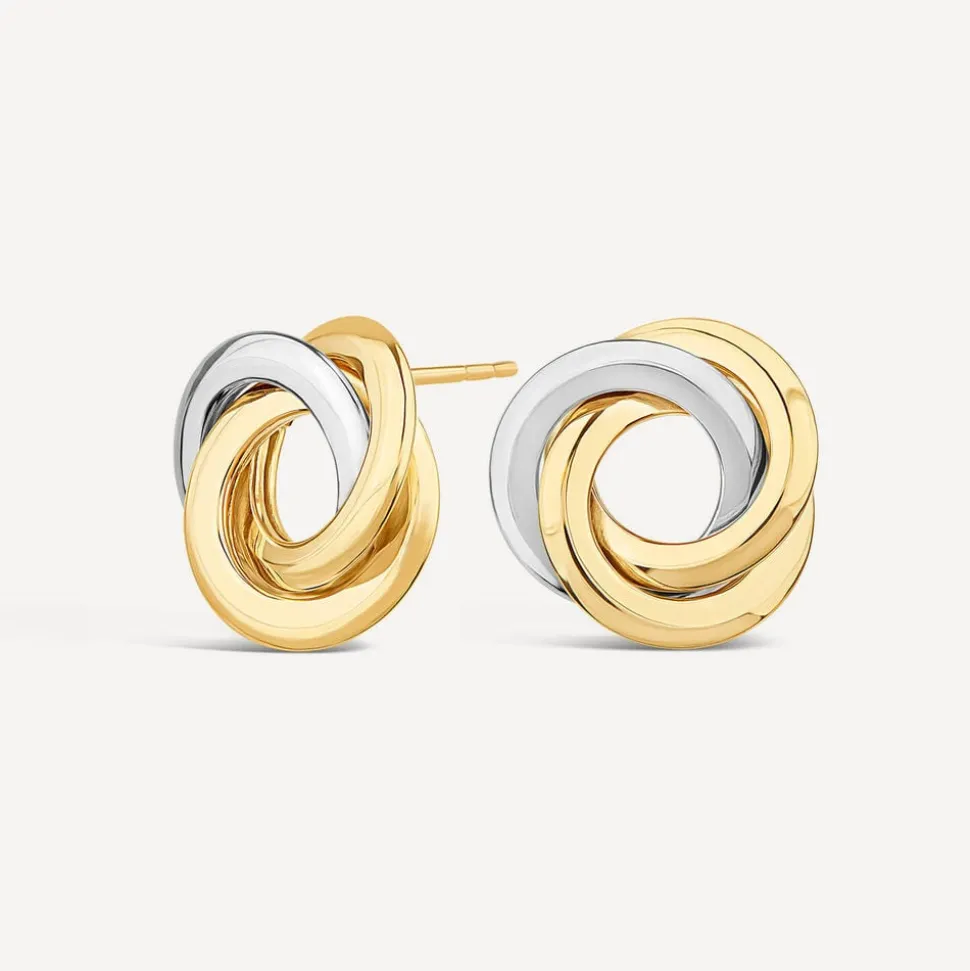 9ct Yellow & White Gold Large Knot Stud Earrings