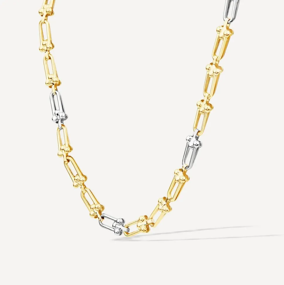 9ct Yellow & White Gold Stirrup Link Necklet