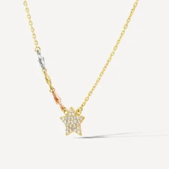 9ct Yellow & White Gold Pave Cubic Zirconia Star Trail Necklet