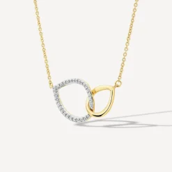 9ct Yellow & White Gold 0.10ct Diamond Double Teardrop Necklet