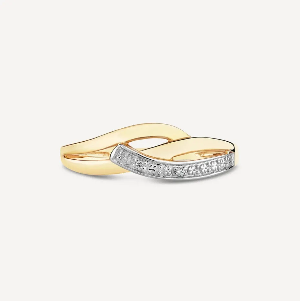 9ct Yellow & White Gold 0.01 Carat Diamond Pave Curve On Open Three Strand Ring