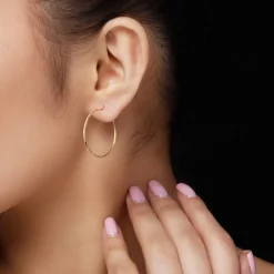 9ct Yellow & White Gold 30mm Diamond Cut & Polished Hoop Earrings