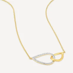 9ct Yellow & White Gold 0.10ct Diamond Double Teardrop Necklet