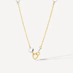 9ct Yellow & White Open Polished Heart Necklet