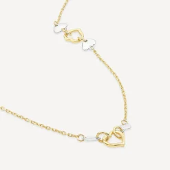 9ct Yellow & White Open Polished Heart Necklet