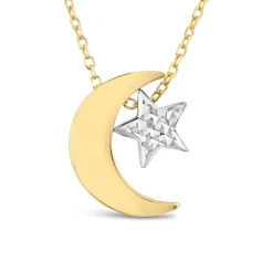 9ct Yellow And White Gold Moon And Star Pendant