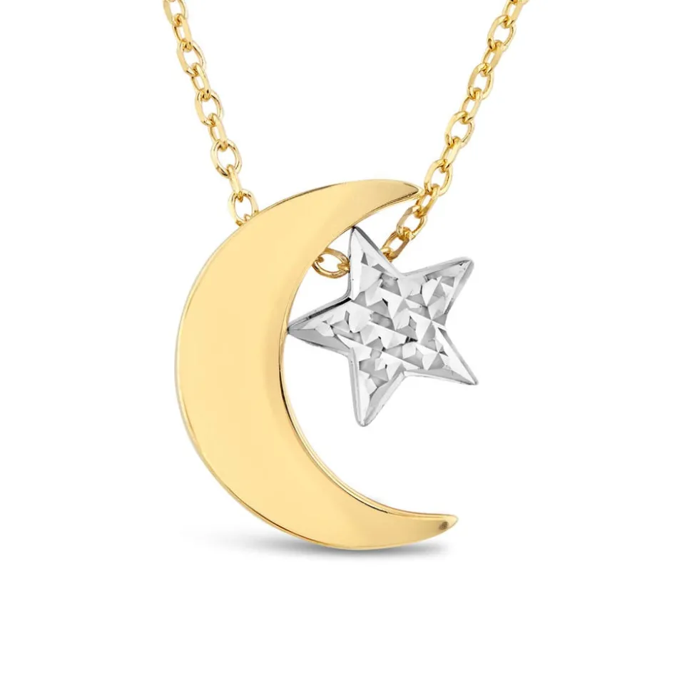 9ct Yellow And White Gold Moon And Star Pendant
