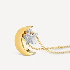 9ct Yellow And White Gold Moon And Star Pendant