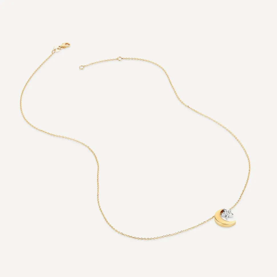 9ct Yellow And White Gold Moon And Star Pendant