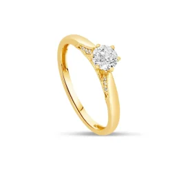 18ct Yellow Gold 6 Claw Set Solitaire 0.50ct Diamond Accents Engagement Ring