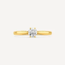 18ct Yellow Gold 6 Claw Set Solitaire 0.50ct Diamond Accents Engagement Ring
