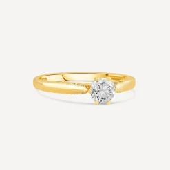 18ct Yellow Gold 6 Claw Set Solitaire 0.50ct Diamond Accents Engagement Ring