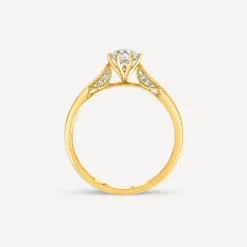 18ct Yellow Gold 6 Claw Set Solitaire 0.50ct Diamond Accents Engagement Ring