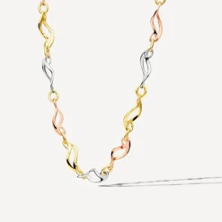 9ct Yellow Gold 3 Colour Twist Link Necklet