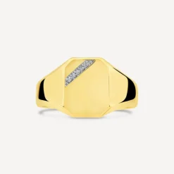 9ct Yellow Gold 0.02 ct Diamond Corner Hexagon Shaped Signet Ring