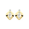 9ct Yellow Gold 5 Cubic Zirconia Stones Set in Open Oblong Shaped Stud Earring