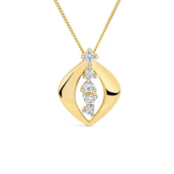 9ct Yellow Gold 5 Cubic Zirconia Stones Set in Open Oblong Shaped Pendant