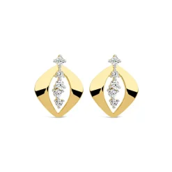 9ct Yellow Gold 5 Cubic Zirconia Stones Set in Open Oblong Shaped Stud Earring