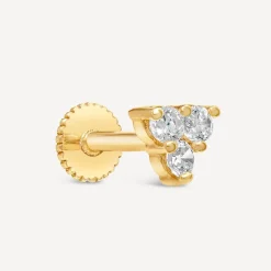 9ct Yellow Gold 3 Cubic Zirconia Triangle Single Stud Earring