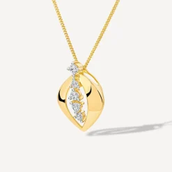 9ct Yellow Gold 5 Cubic Zirconia Stones Set in Open Oblong Shaped Pendant