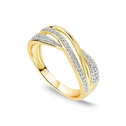 9ct Yellow Gold 3 Row Crossover 0.15ct Diamond Ring