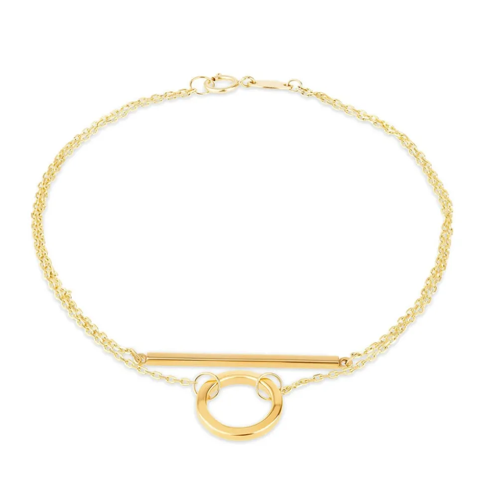 9ct Yellow Gold Bar & Circle Double Chain Bracelet