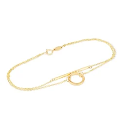 9ct Yellow Gold Bar & Circle Double Chain Bracelet