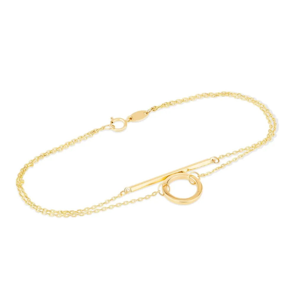 9ct Yellow Gold Bar & Circle Double Chain Bracelet