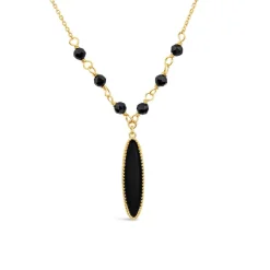 9ct Yellow Gold Black Enamel Beads & Oblong Drop Pendant Necklet
