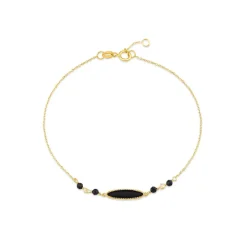 9ct Yellow Gold Black Enamel Beads & Oblong Oval Bracelet