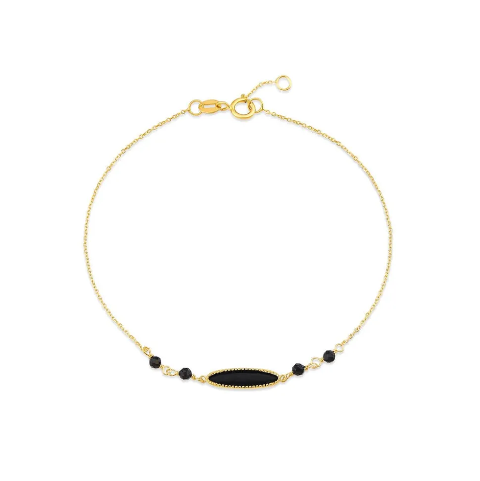 9ct Yellow Gold Black Enamel Beads & Oblong Oval Bracelet