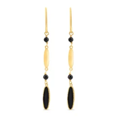 9ct Yellow Gold Black Enamel Beads & Oblong Drop Earrings