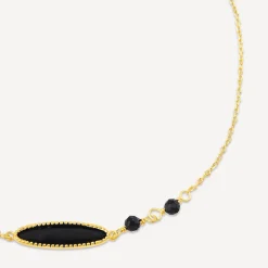 9ct Yellow Gold Black Enamel Beads & Oblong Oval Bracelet