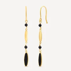 9ct Yellow Gold Black Enamel Beads & Oblong Drop Earrings