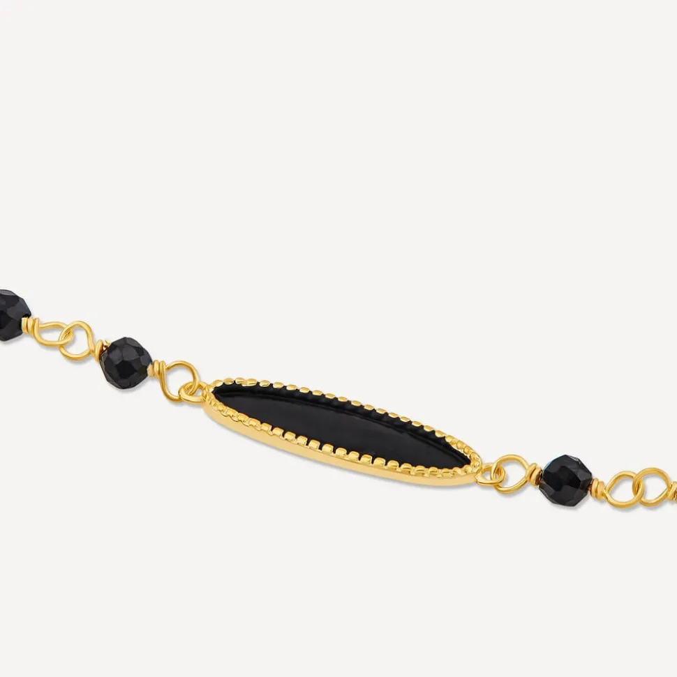 9ct Yellow Gold Black Enamel Beads & Oblong Oval Bracelet