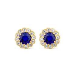 9ct Yellow Gold Blue Spinel Flower Stud Earrings