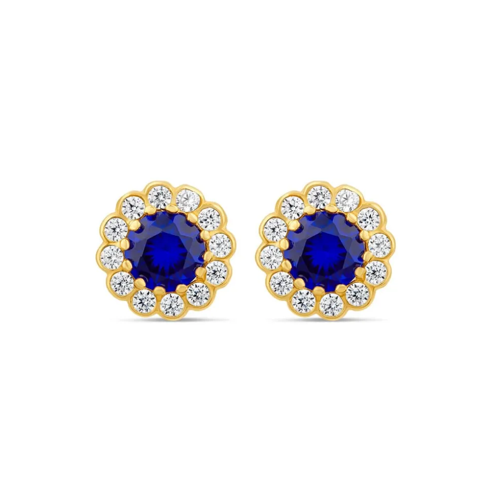 9ct Yellow Gold Blue Spinel Flower Stud Earrings