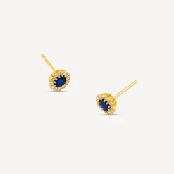 9ct Yellow Gold Blue Spinel Flower Stud Earrings