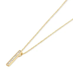 9ct Yellow Gold Channel Set Cubic Zirconia Bar Pendant (Chain Included)