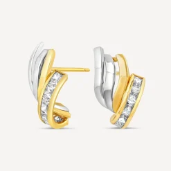 9ct Yellow Gold Channel Set Cubic Zirconia 4 Bar Stud Earrings