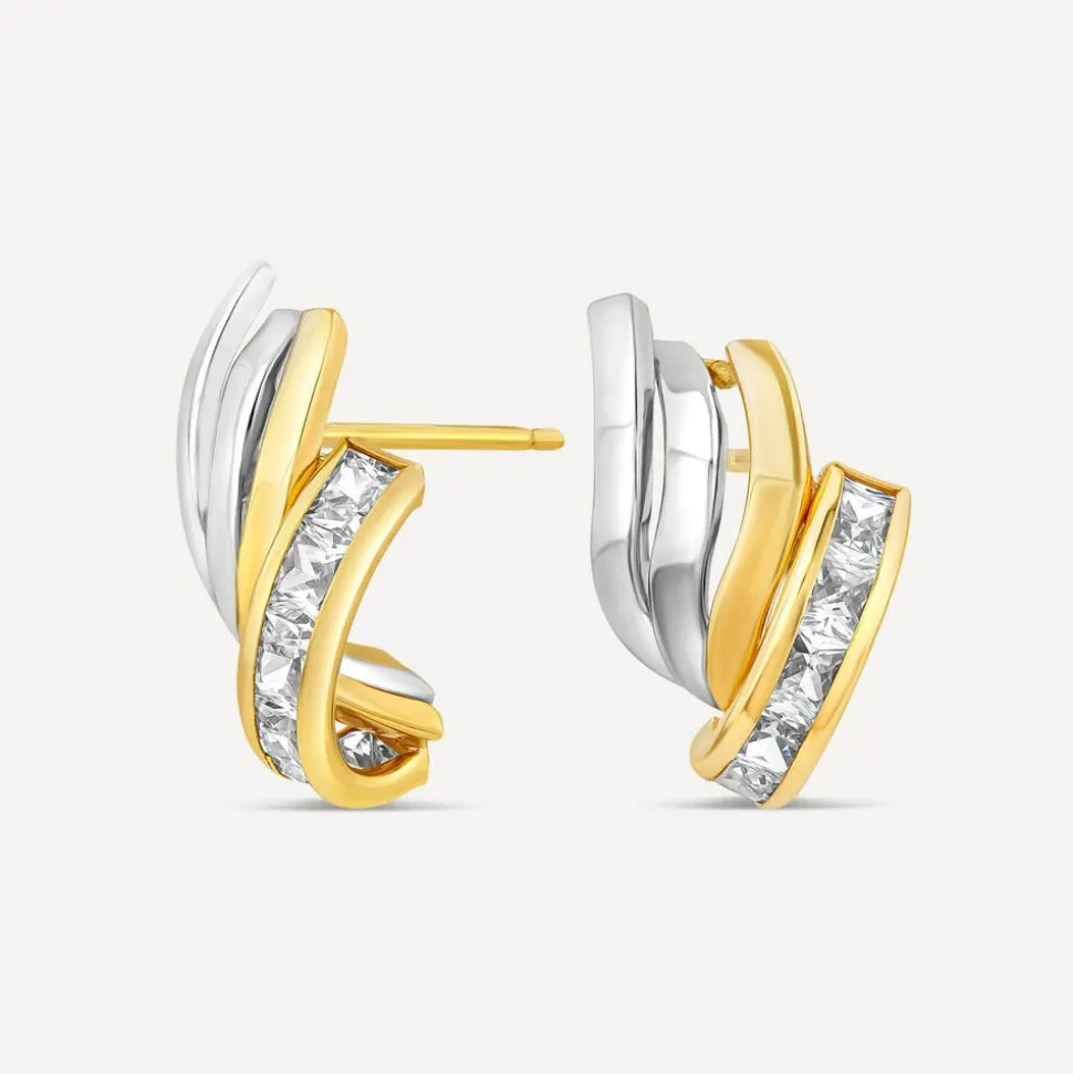 9ct Yellow Gold Channel Set Cubic Zirconia 4 Bar Stud Earrings