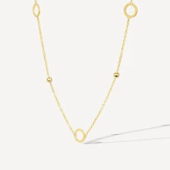 9ct Yellow Gold Circle & Bead 18inch Necklet