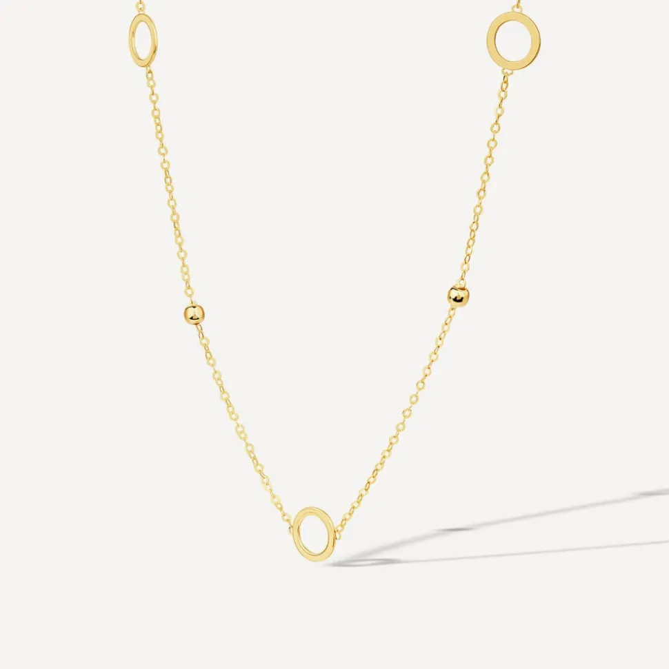 9ct Yellow Gold Circle & Bead 18inch Necklet