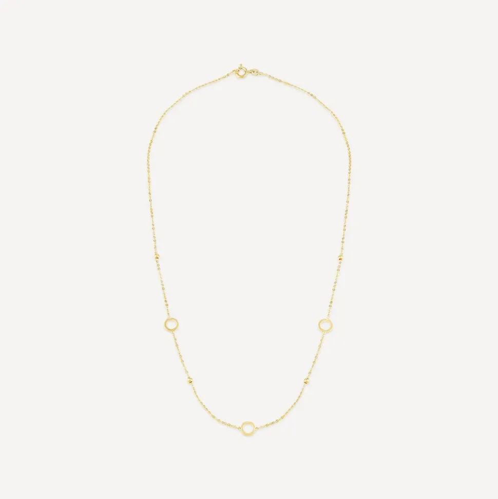 9ct Yellow Gold Circle & Bead 18inch Necklet