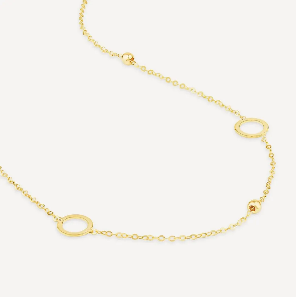 9ct Yellow Gold Circle & Bead 18inch Necklet