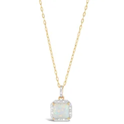 9ct Yellow Gold 0.028ct Diamond and Square Opal Pendant