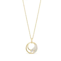 9ct Yellow Gold 0.07ct Diamond Open Circle Wave Pendant